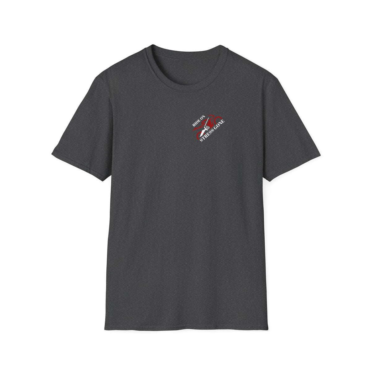 Motorbike T-shirt with 'Ride On, Stress Gone 2' Small Logo