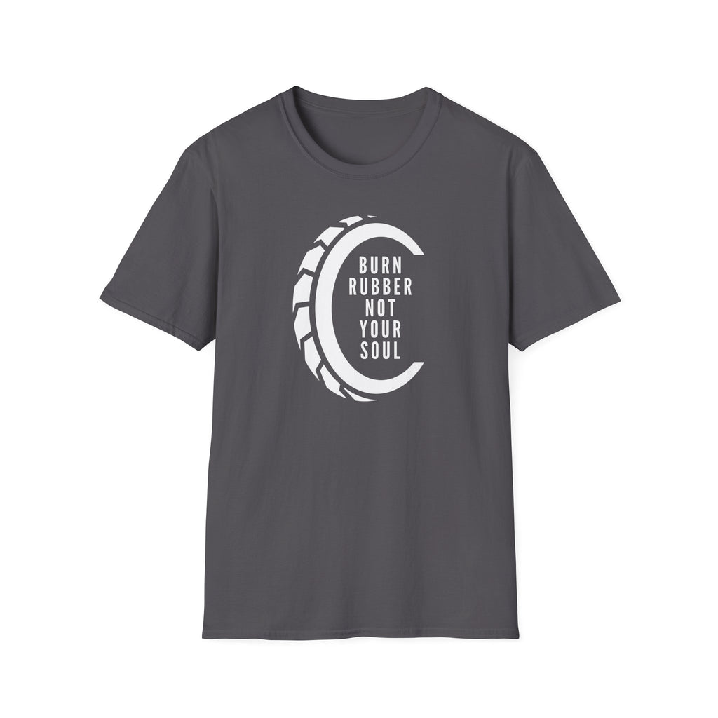 Motorbike T-shirt with 'Burn Rubber, Not your Soul' (4)