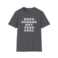 Motorbike T-shirt with 'Burn Rubber, Not your Soul' (5)