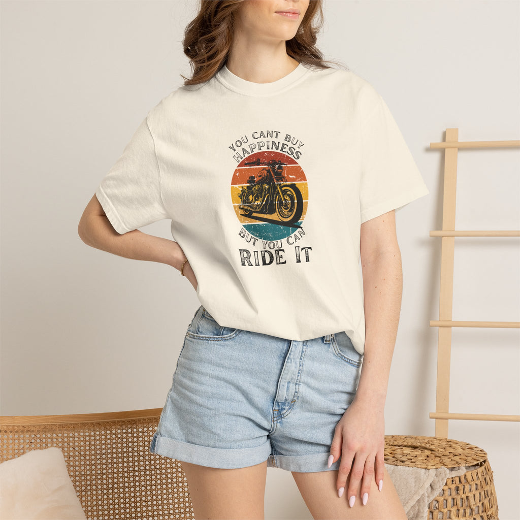 Non UK Sales Motorbike t-shirt  (You Cant Buy Happiness, But you can ride it )  B/W