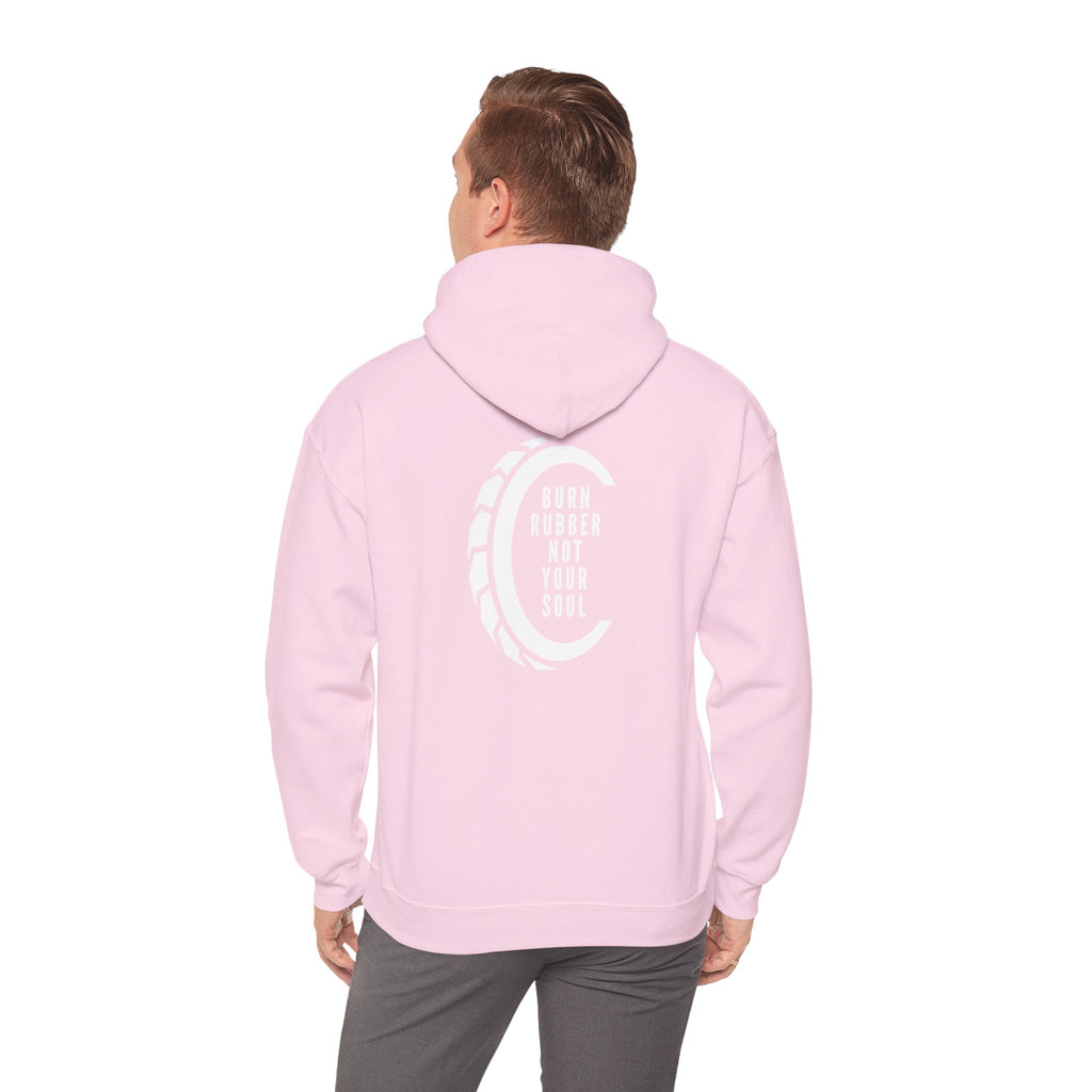 Non UK Sales Hooded Sweatshirt (Burn rubber, Not your soul) W/B