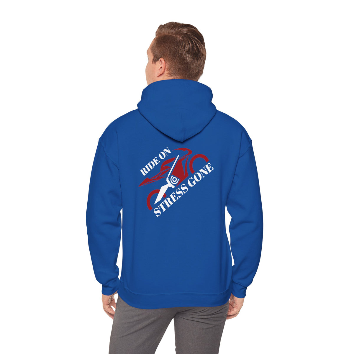 Non UK Sales Hooded Sweatshirt (Ride on, Stress gone) W/B2