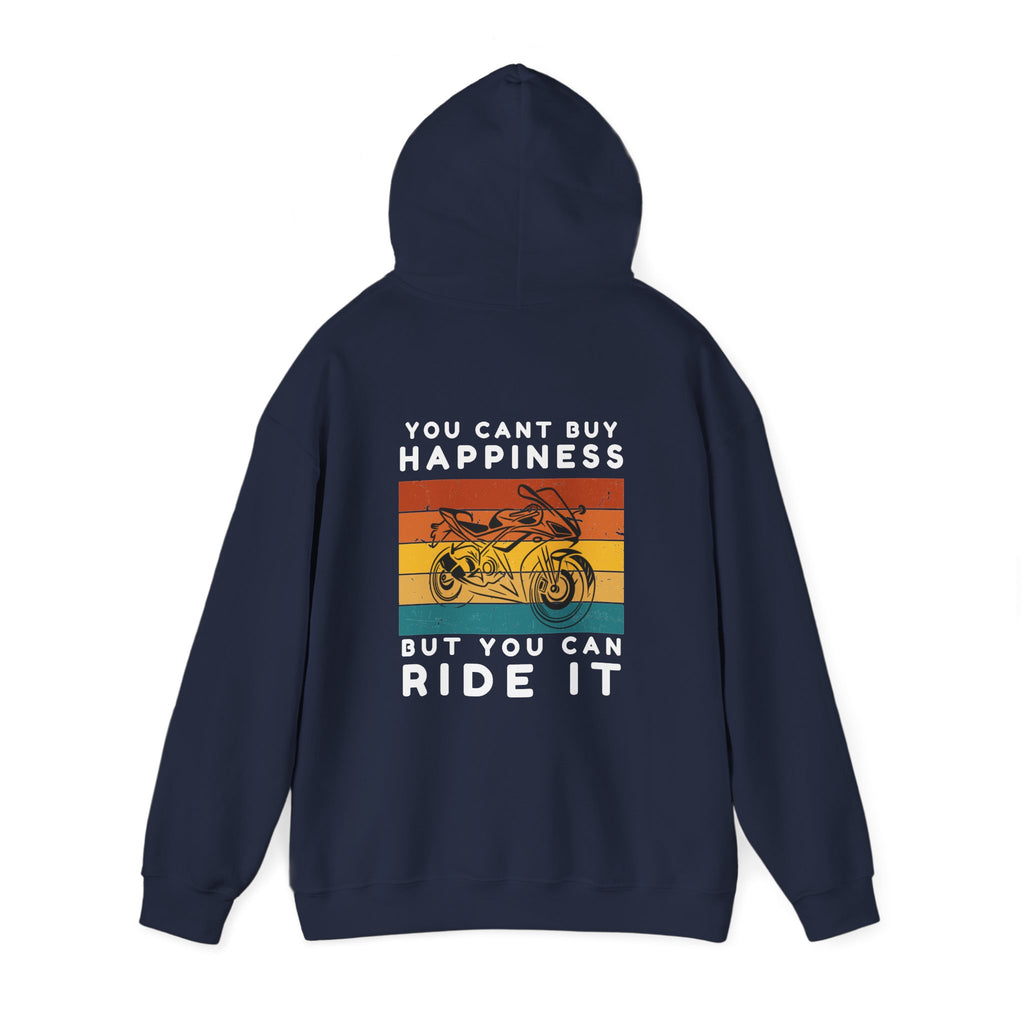 Unisex Heavy Blend™ Hooded Sweatshirt (You Cant Buy Happiness, Buy You Can Ride It) Back