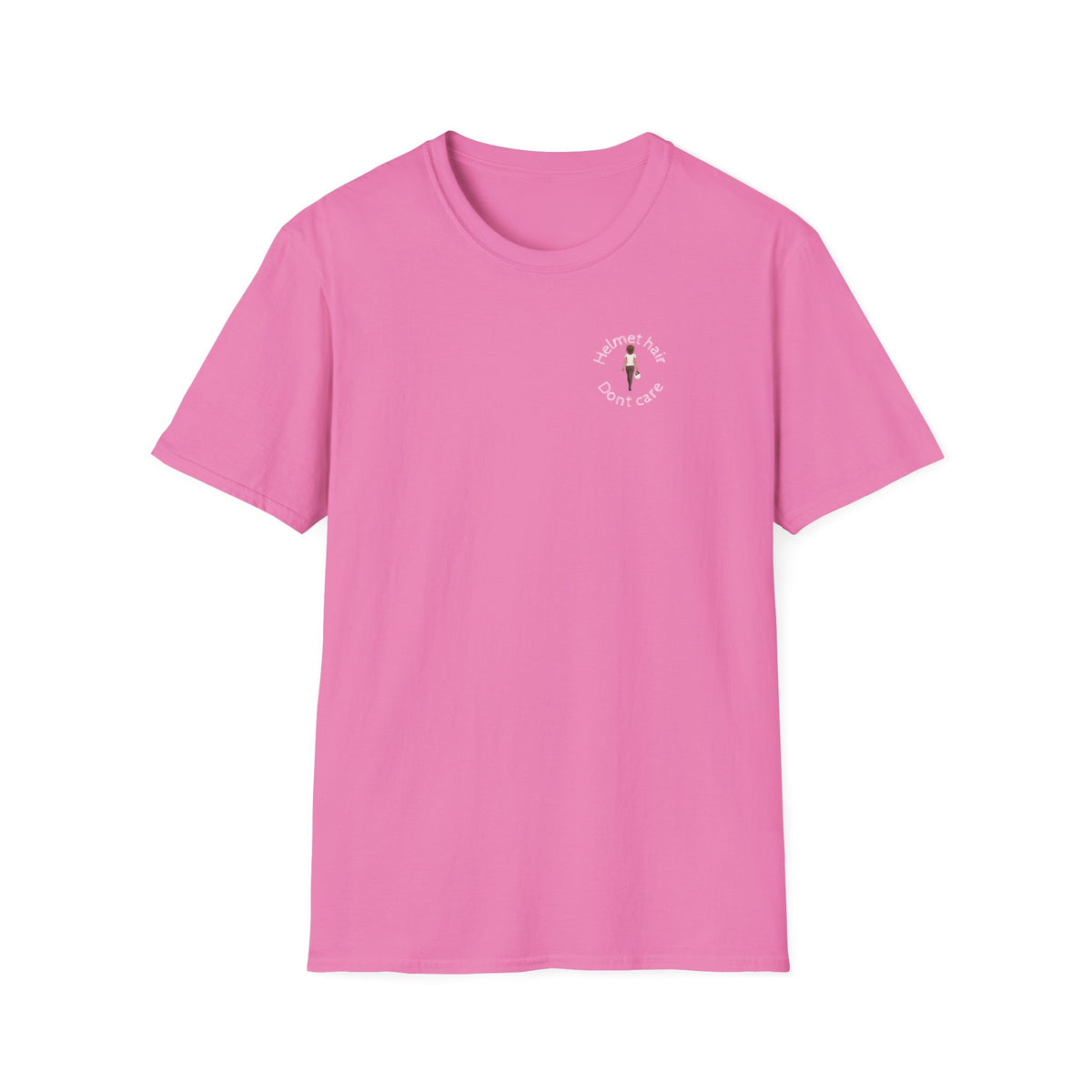 Motorbike T-shirt with 'Helmet hair, Dont care' Small Logo