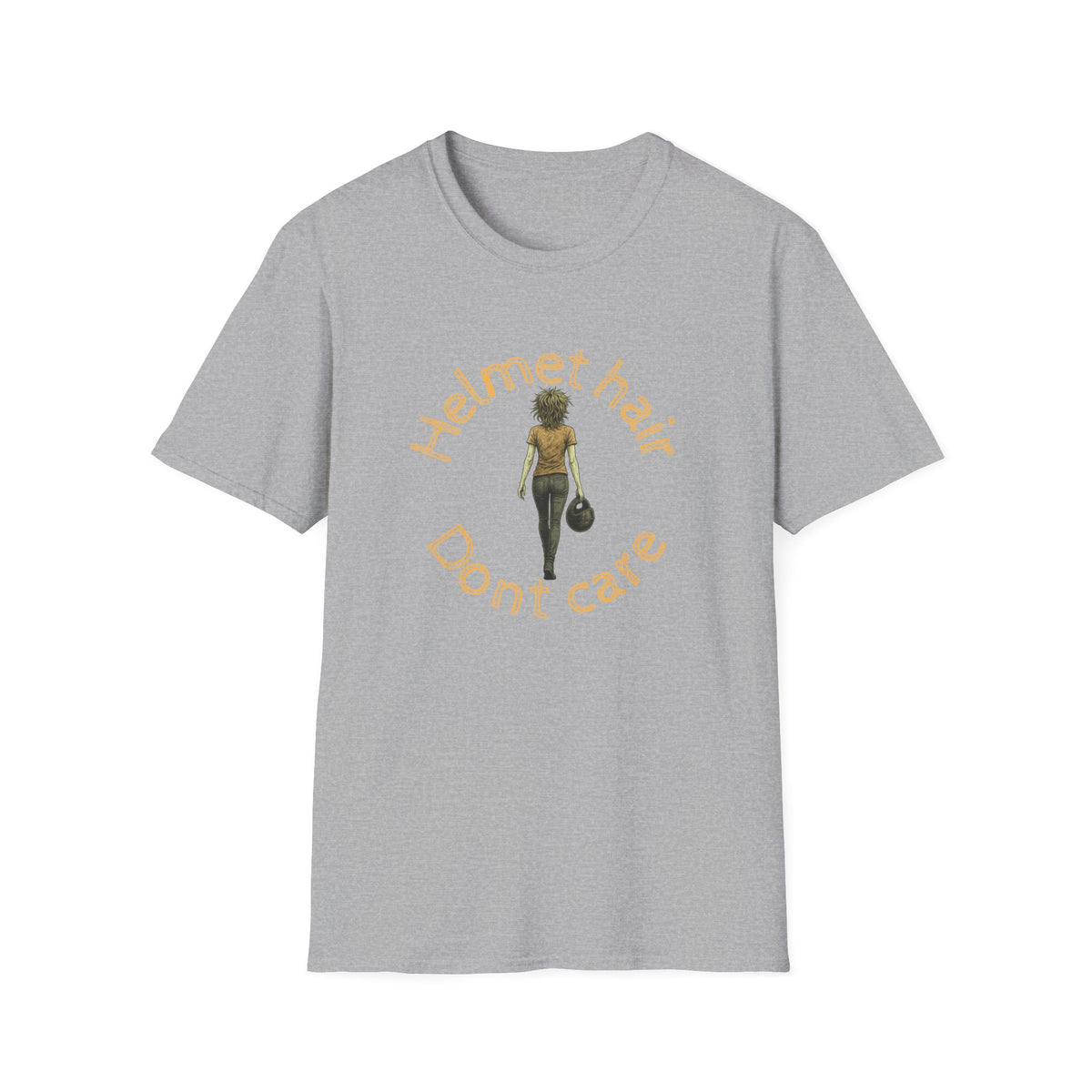 Motorbike T-shirt with 'Helmet hair, Dont care' (Coloured)