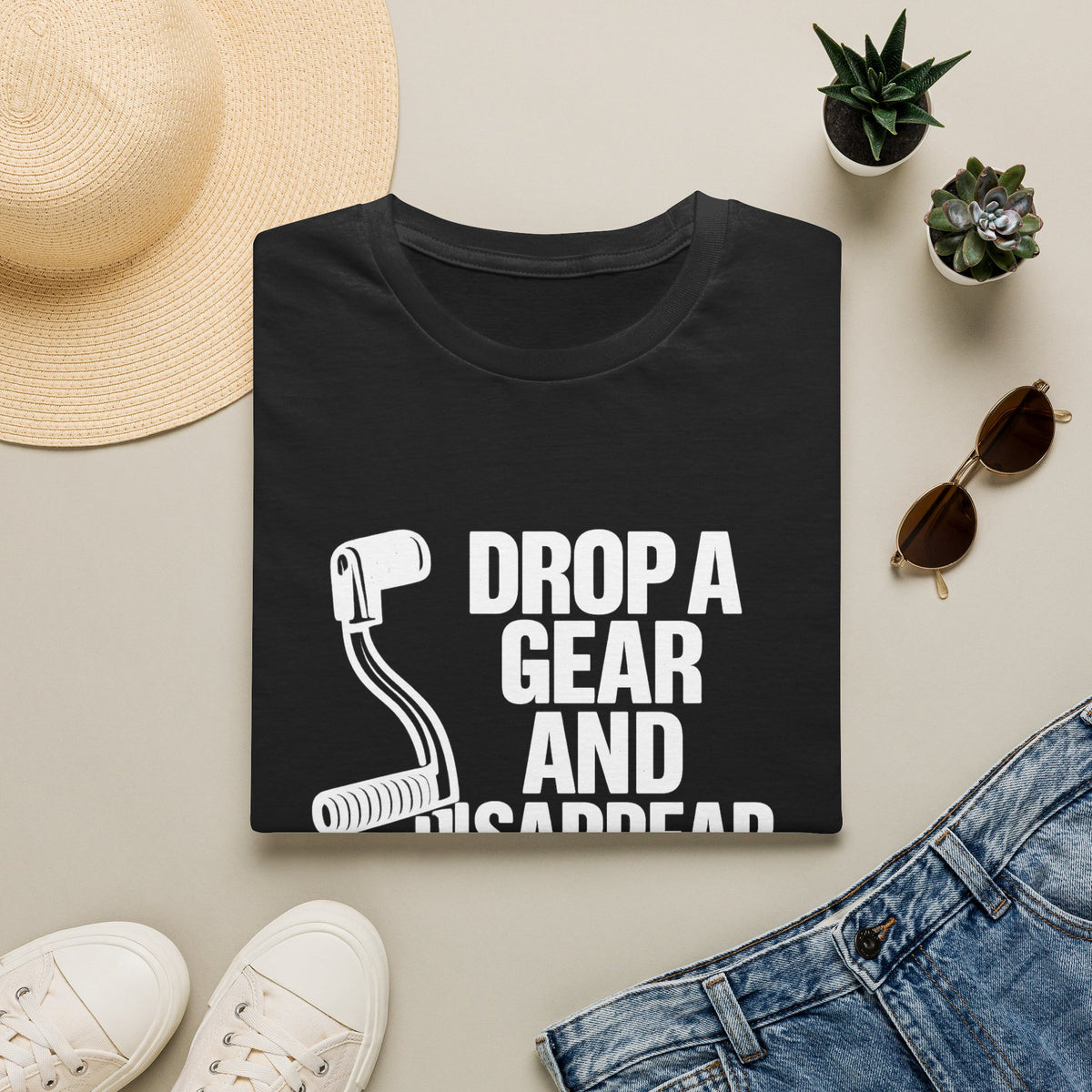 Motorbike T-shirt with 'Drop a gear and disappear'