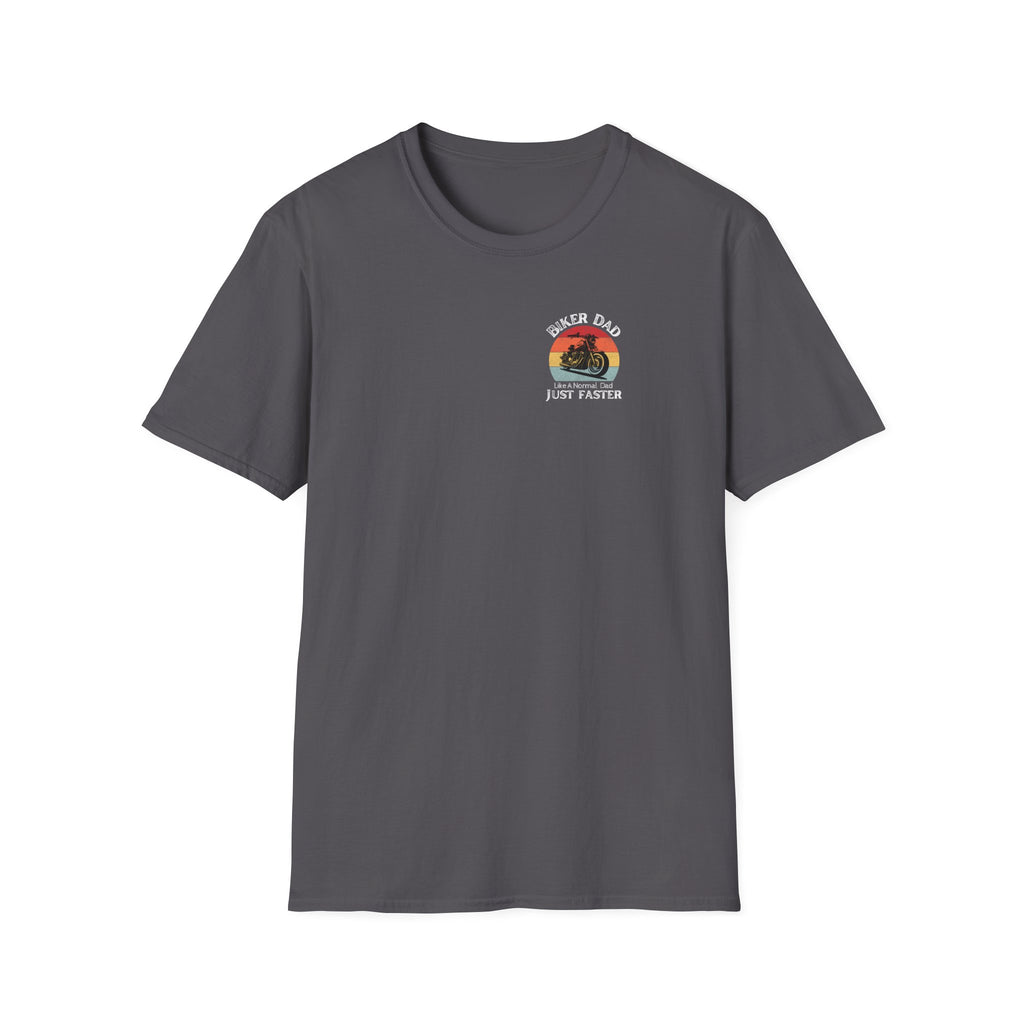 Motorbike T-shirt with 'Biker dad, Like a normal dad, Just faster' (2) Small Logo