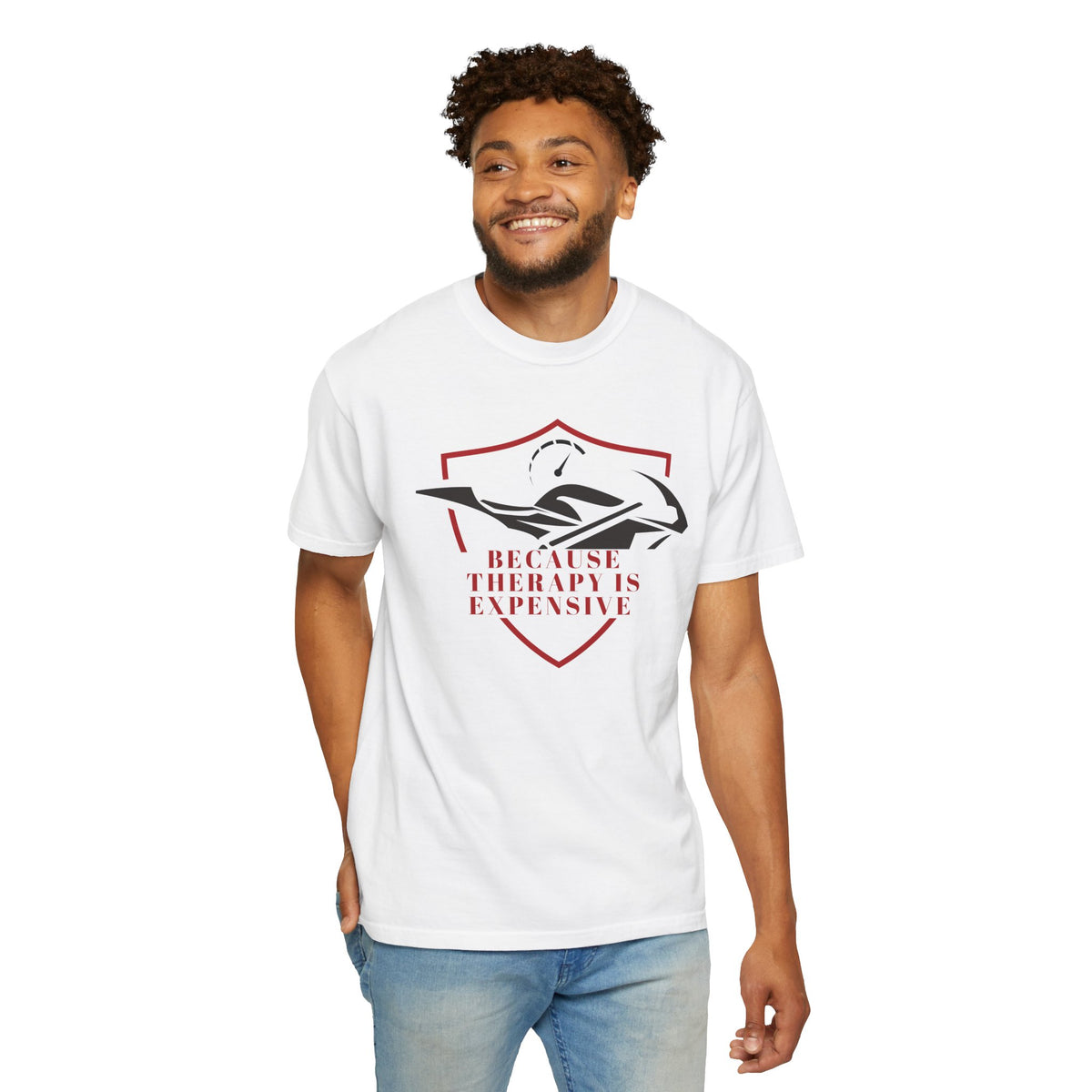 Non UK Sales Motorbike t-shirt  (Because Therapy is expensive) R/W