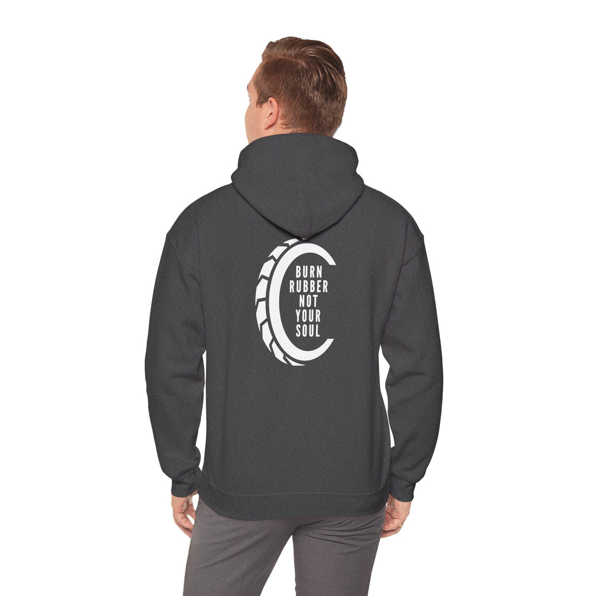 Non UK Sales Hooded Sweatshirt (Burn rubber, Not your soul) W/B