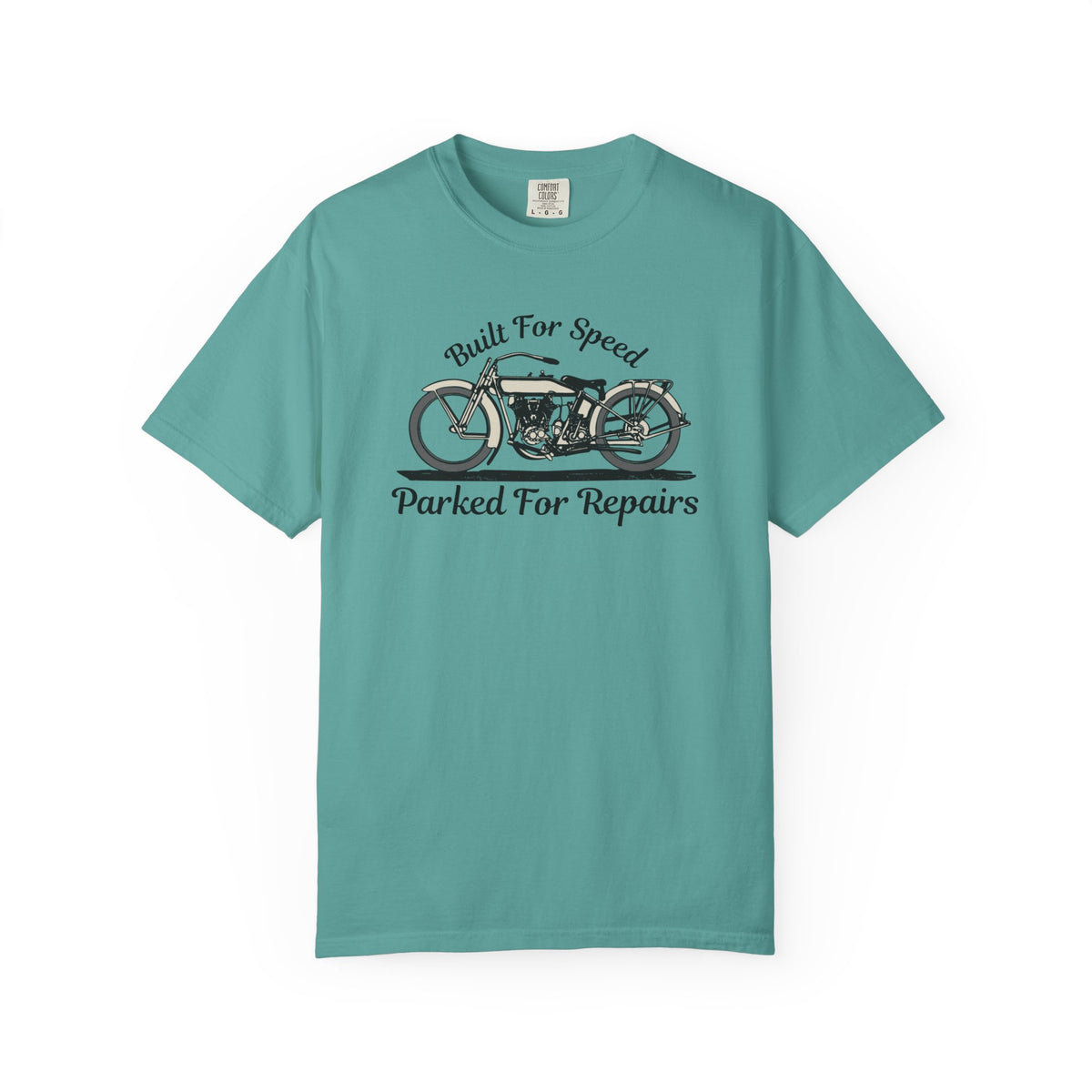 Non UK Sales Motorbike t-shirt  (Built for speed, Parked for repairs) B/W