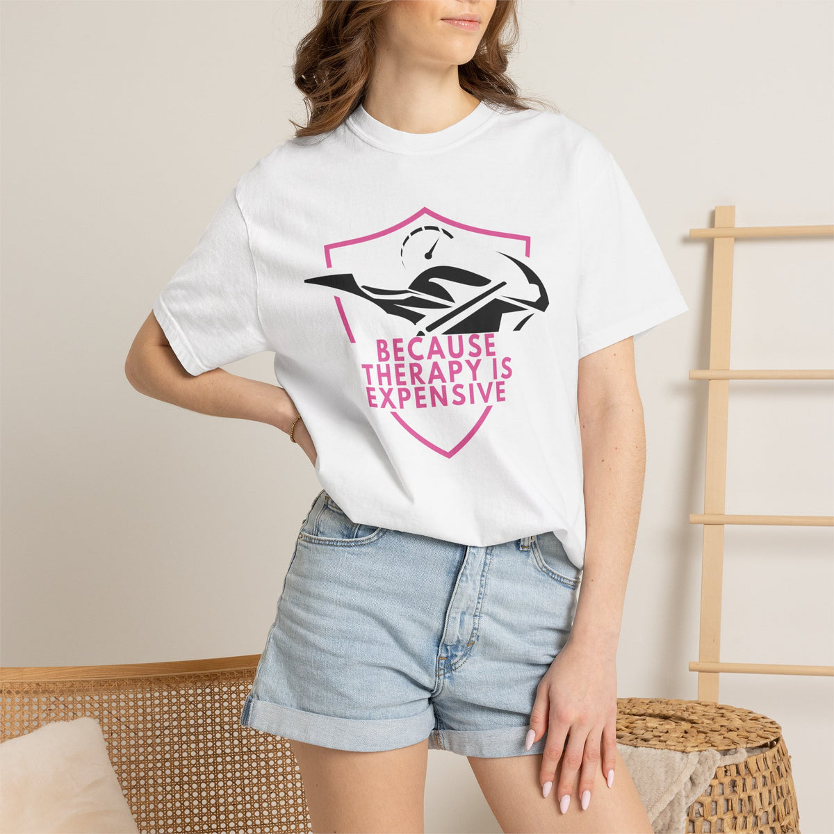 Non UK Sales Motorbike t-shirt  (Because Therapy is expensive) P/W