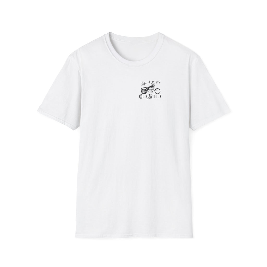 Motorbike T-shirt with 'My Trusty (Rusty) Old Steed' Small Logo