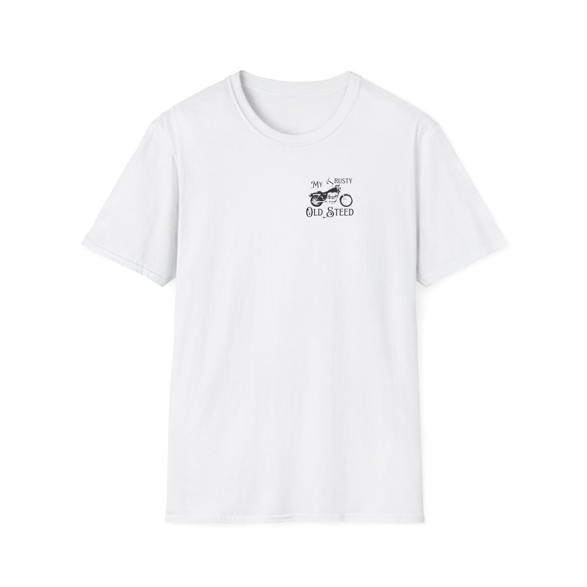 Motorbike T-shirt with 'My Trusty (Rusty) Old Steed' Small Logo