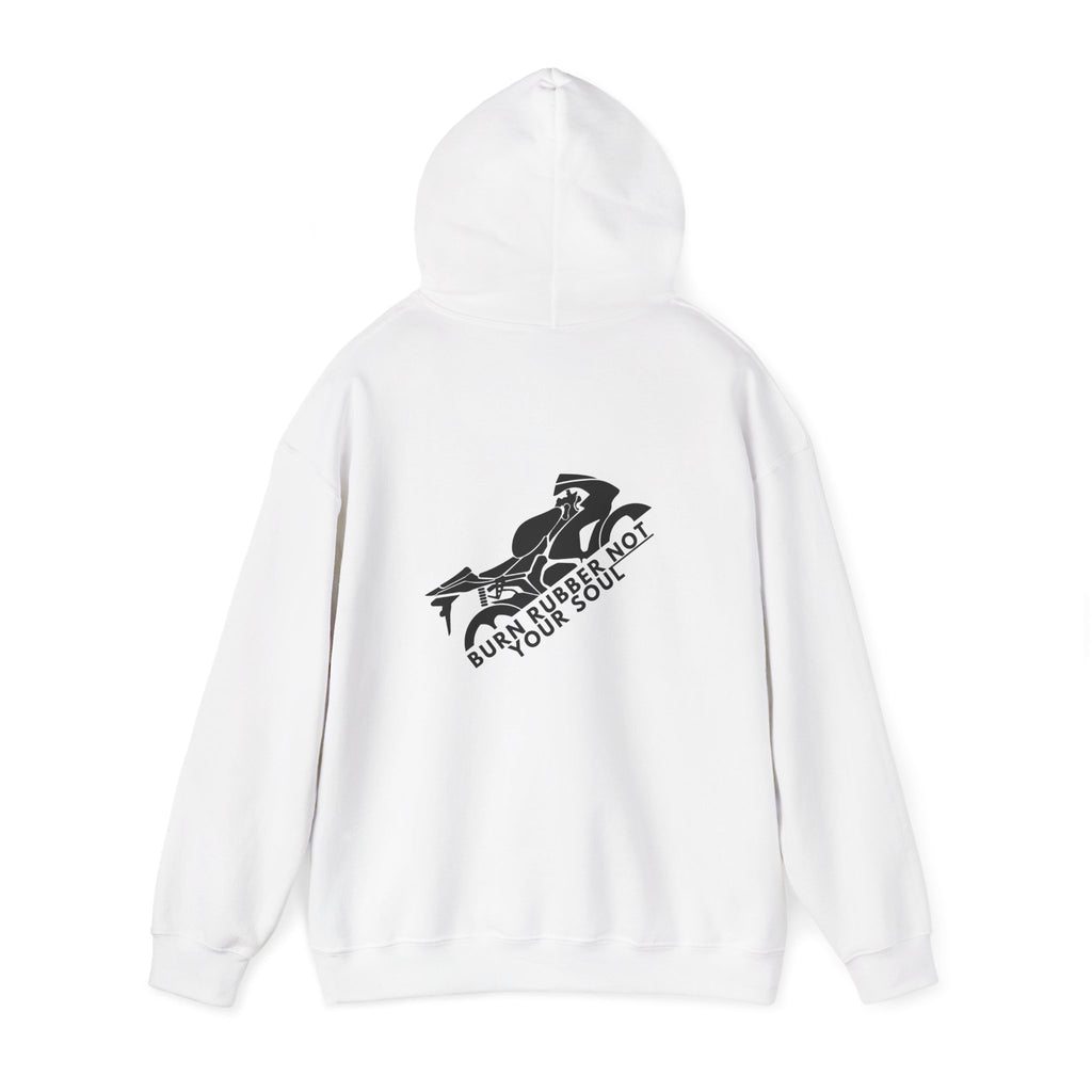 Non UK Sales Hooded Sweatshirt (Burn rubber, Not your soul) B/W