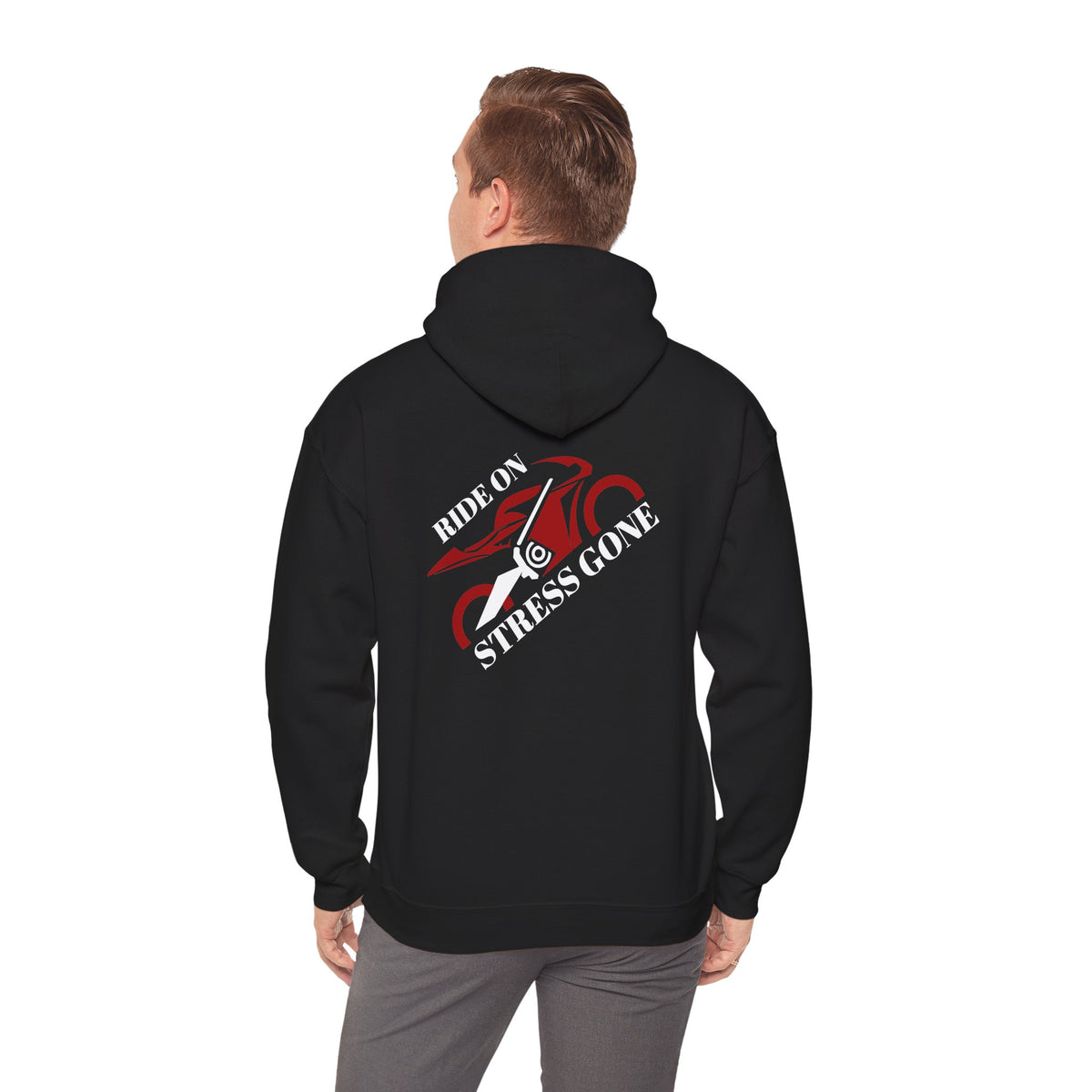 Non UK Sales Hooded Sweatshirt (Ride on, Stress gone) W/B2