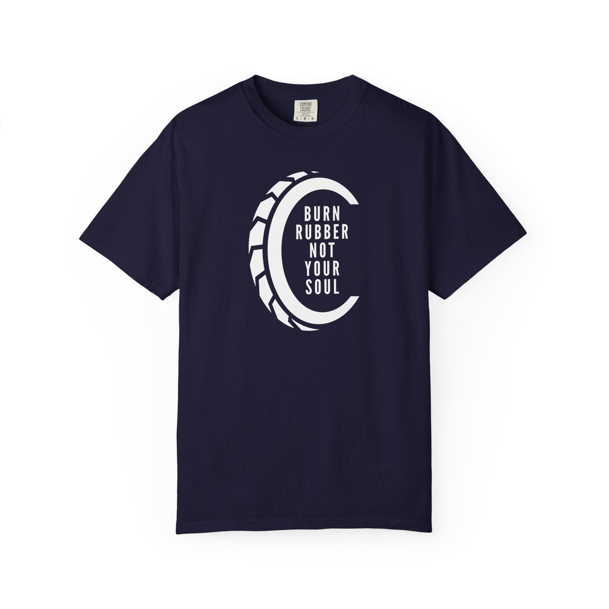 Non UK Sales Motorbike t-shirt  (Burn rubber, Not your soul) Words W/B