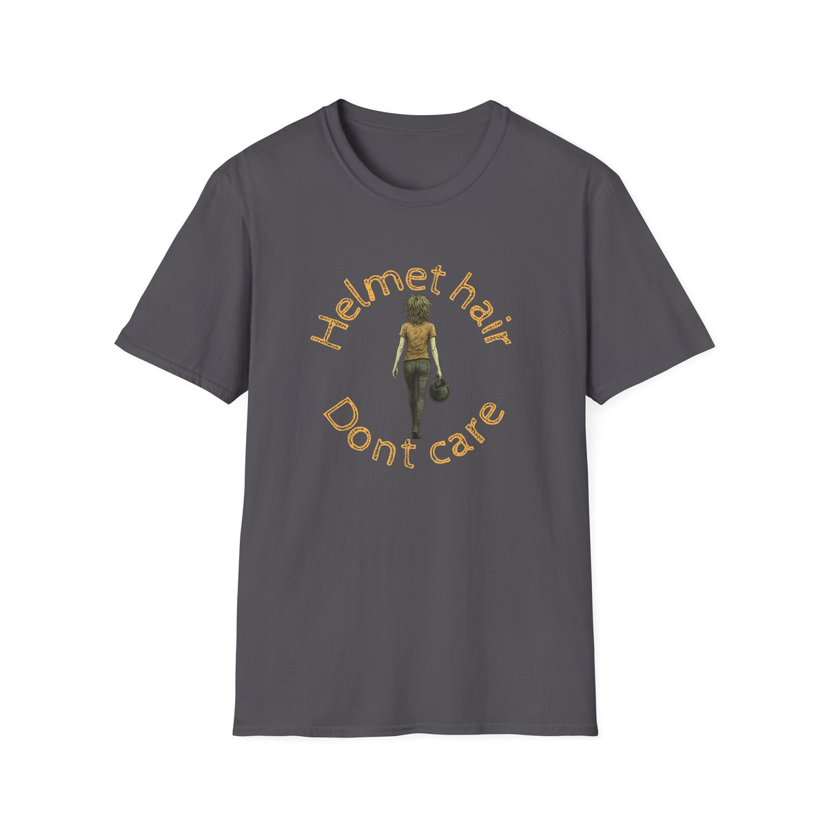 Motorbike T-shirt with 'Helmet hair, Dont care' (Coloured)