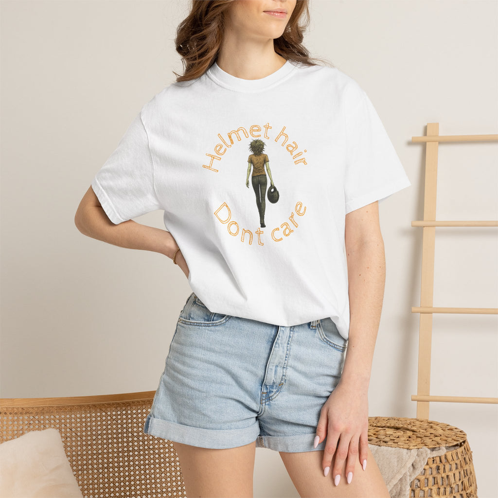 Non UK Sales Motorbike t-shirt  (Helmet hair, Dont care) Y/B