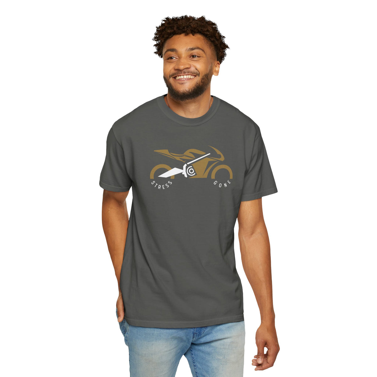Non UK Sales Motorbike t-shirt  (Stress gone)  G/B