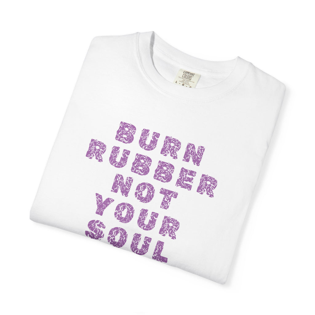 Non UK Sales Motorbike t-shirt  (Burn rubber, Not your soul) Words P/W