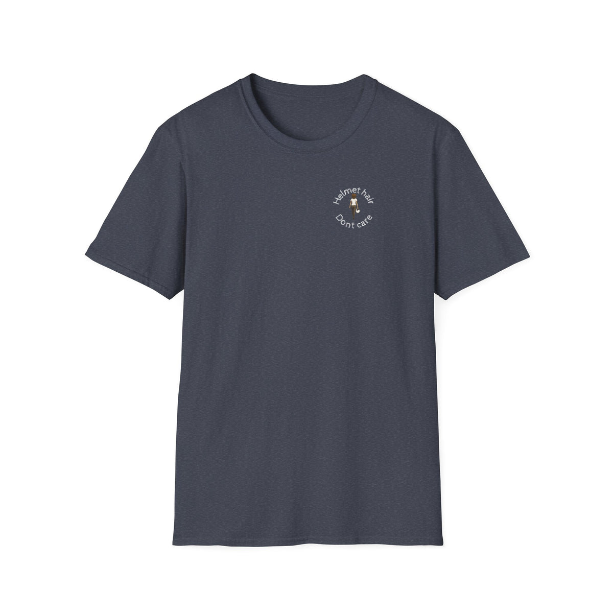 Motorbike T-shirt with 'Helmet hair, Dont care' Small Logo