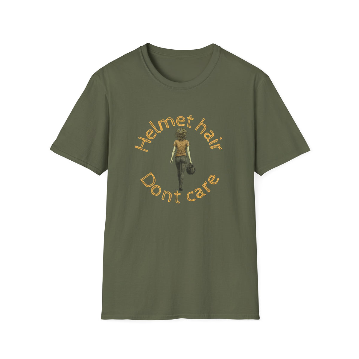 Motorbike T-shirt with 'Helmet hair, Dont care' (Coloured)