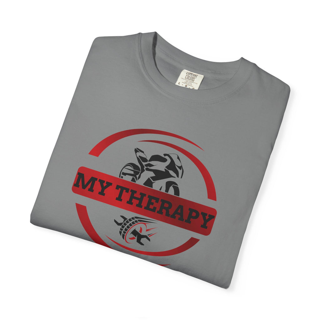 Non UK Sales Motorbike t-shirt  (My therapy) Swirl R/W
