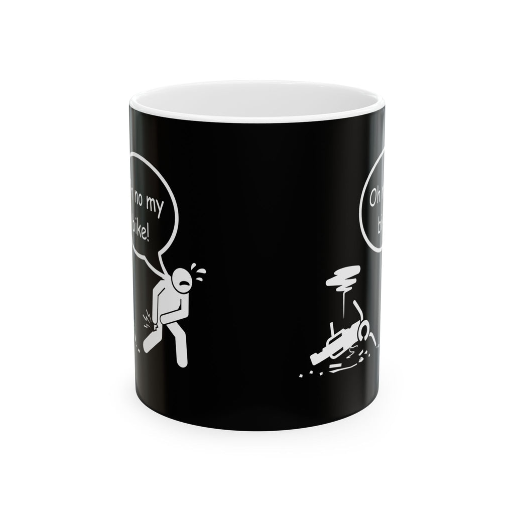 Non UK Sales 11oz And 15oz White Mug With (Oh no my bike!) B/W3