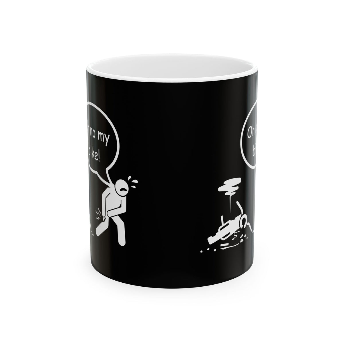 Non UK Sales 11oz And 15oz White Mug With (Oh no my bike!) B/W3
