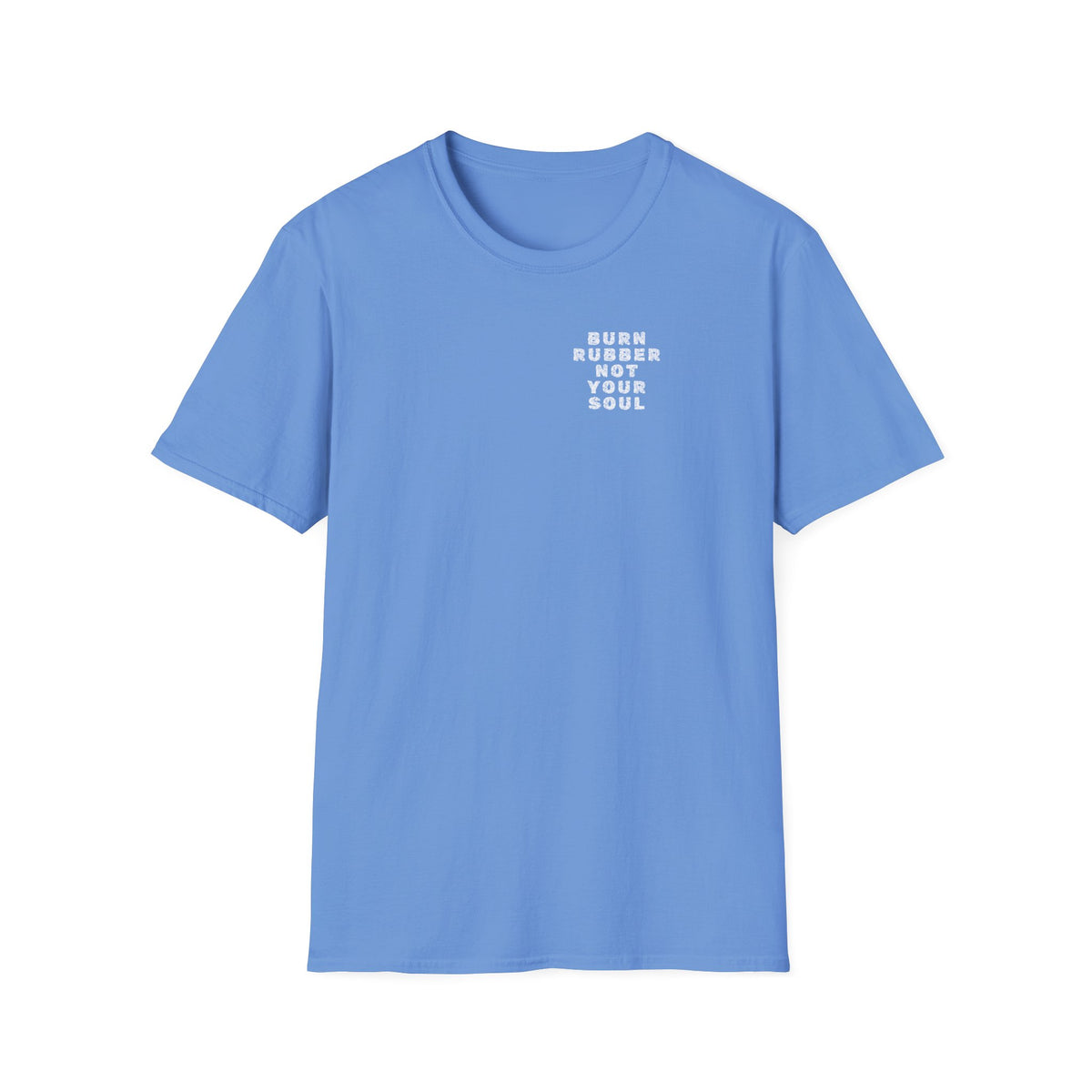 Motorbike T-shirt with 'Burn Rubber, Not your Soul' (5) Small Logo