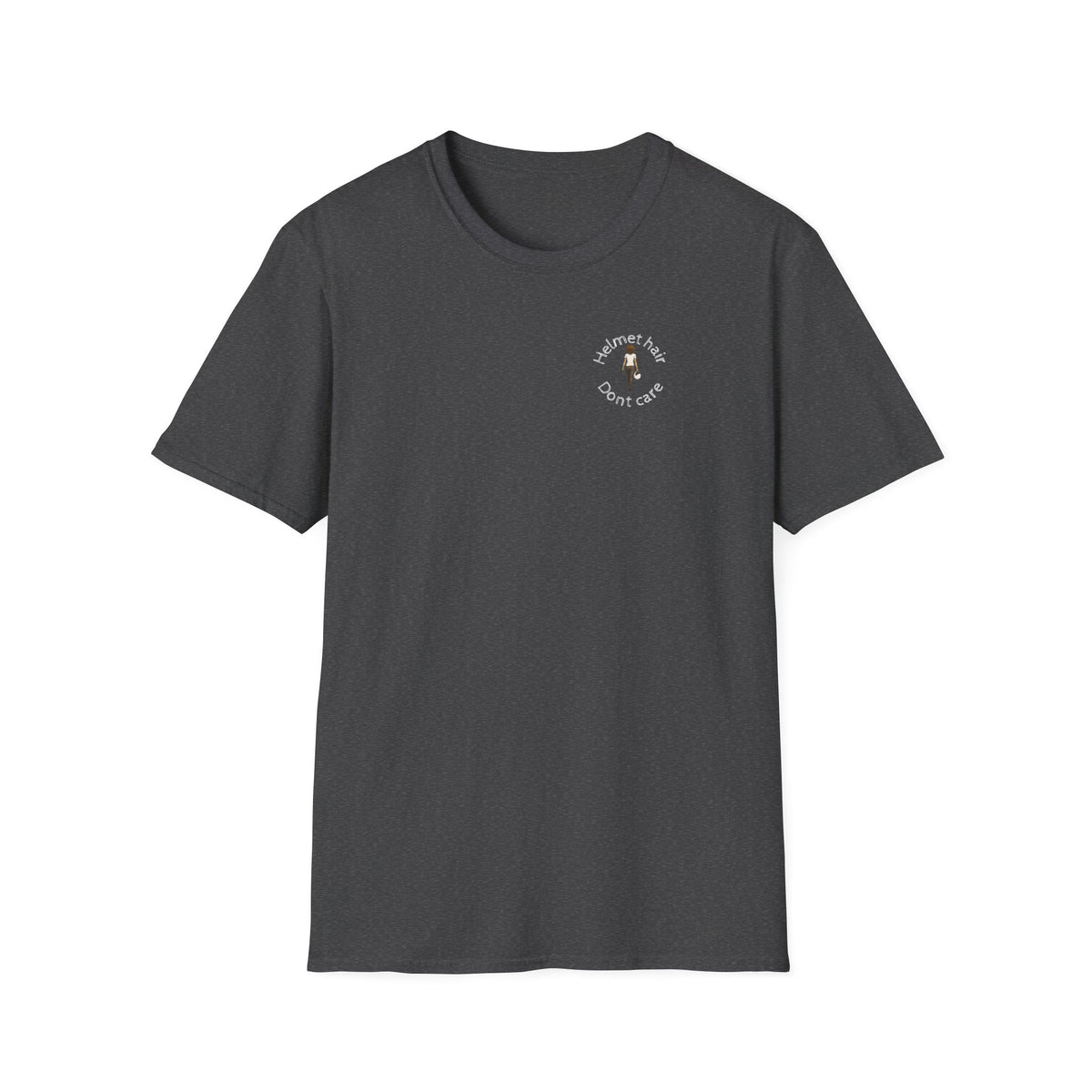 Motorbike T-shirt with 'Helmet hair, Dont care' Small Logo