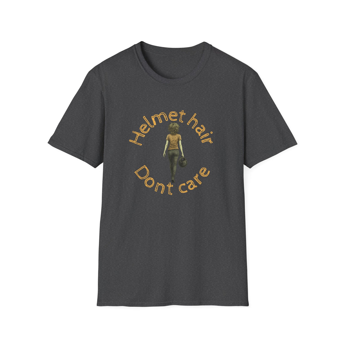 Motorbike T-shirt with 'Helmet hair, Dont care' (Coloured)