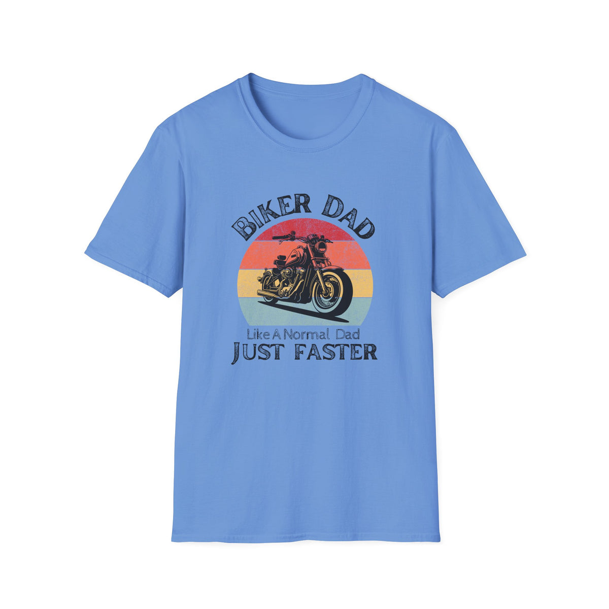 Motorbike T-shirt with 'Biker dad, Like a normal dad, Just faster'