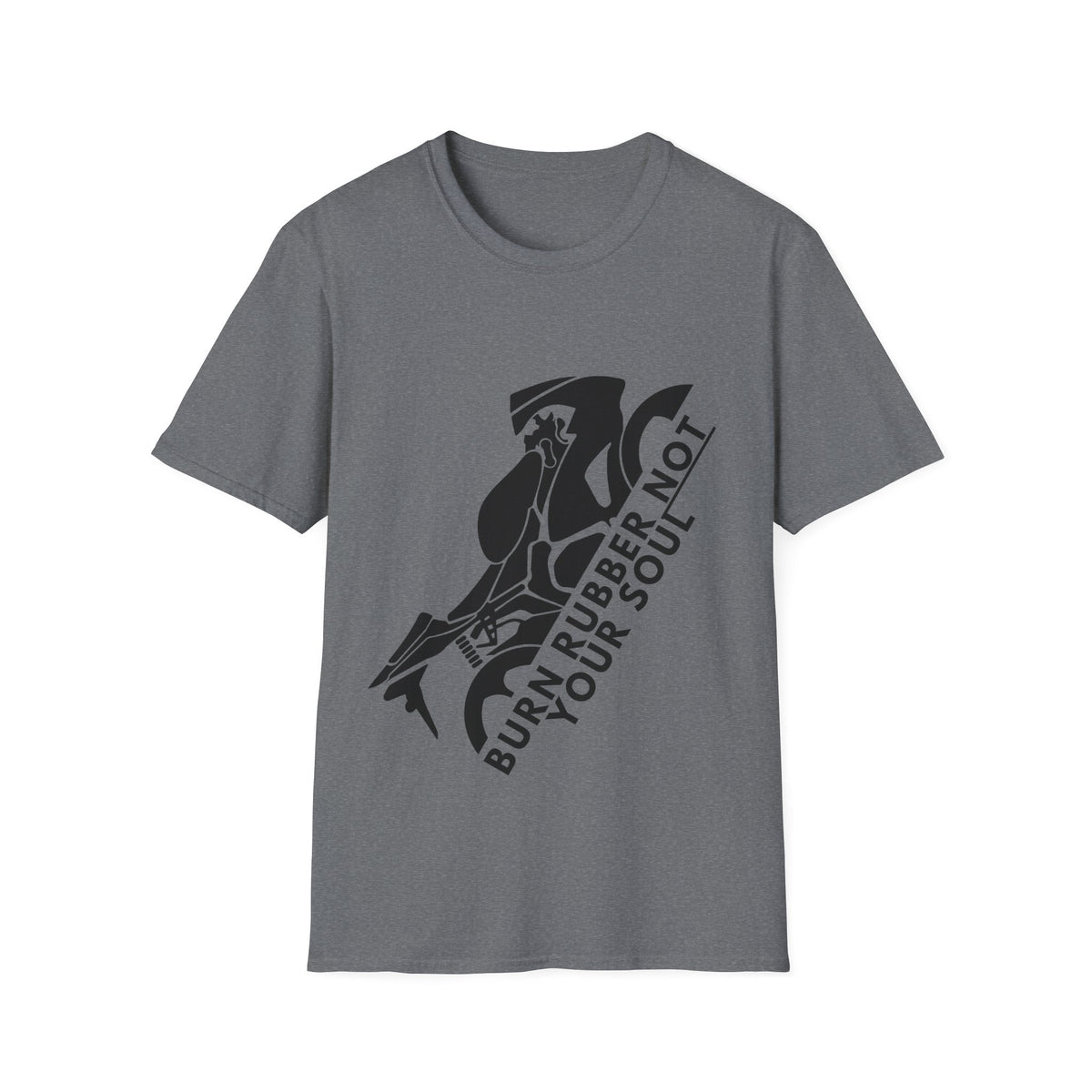 Motorbike T-shirt with 'Burn Rubber, Not your Soul' (1)