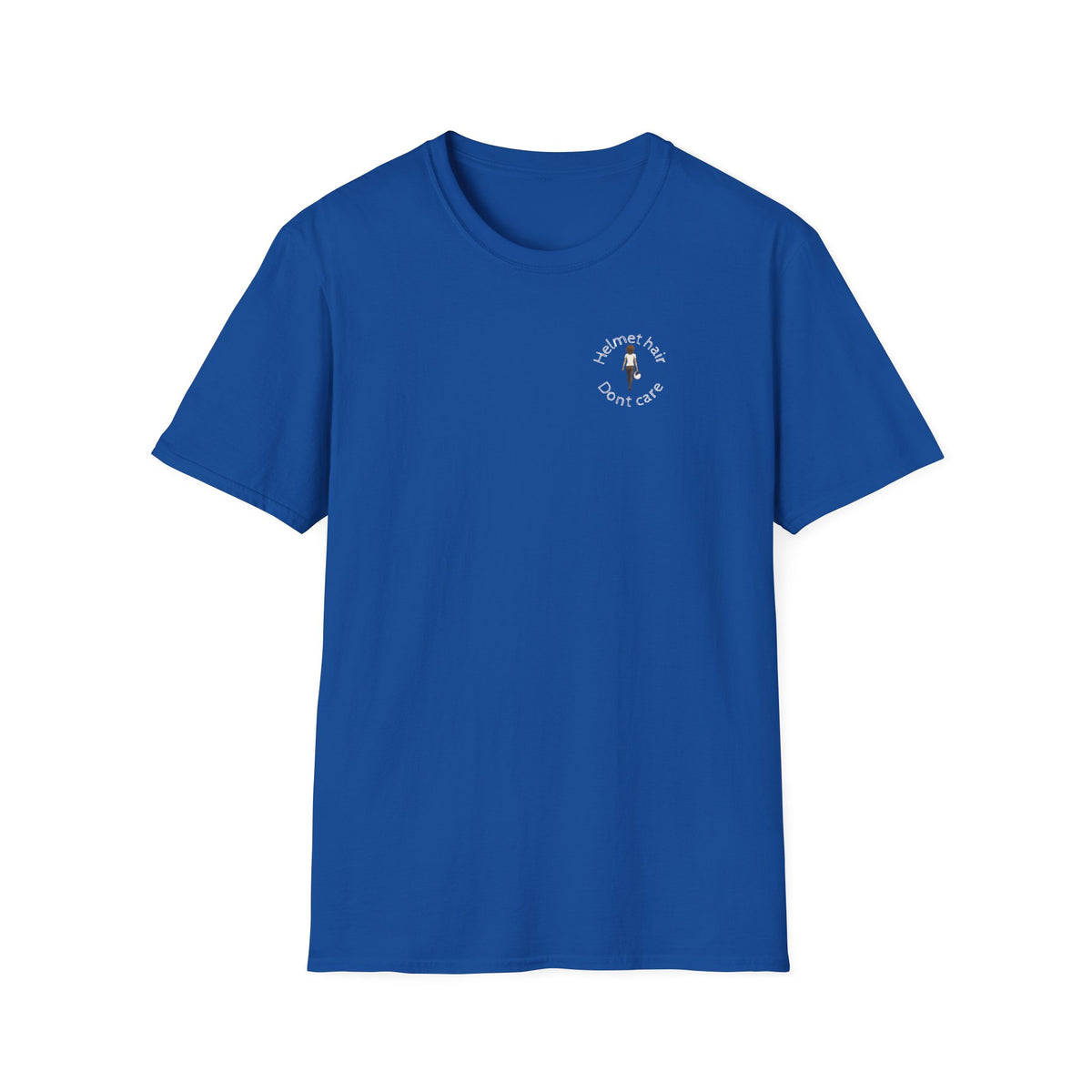 Motorbike T-shirt with 'Helmet hair, Dont care' Small Logo
