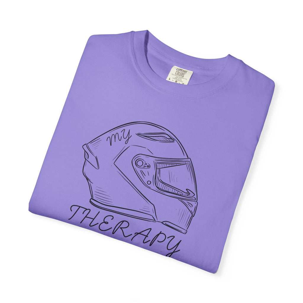 Non UK Sales Motorbike t-shirt  (My therapy)  Helmet B/W