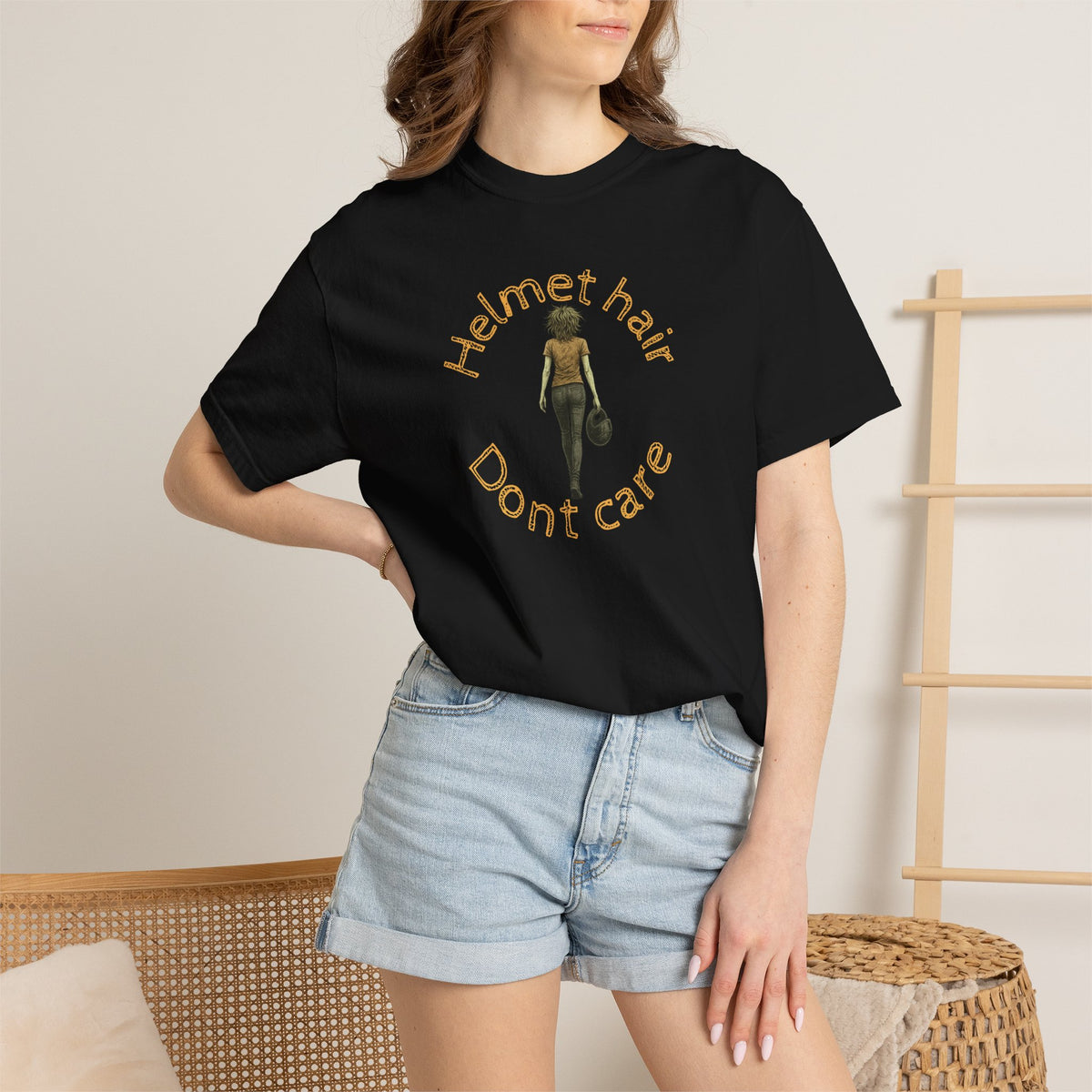 Non UK Sales Motorbike t-shirt  (Helmet hair, Dont care) Y/B