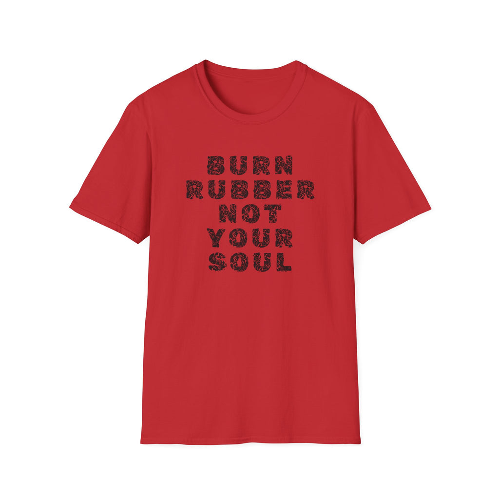 Motorbike T-shirt with 'Burn Rubber, Not your Soul' (2)