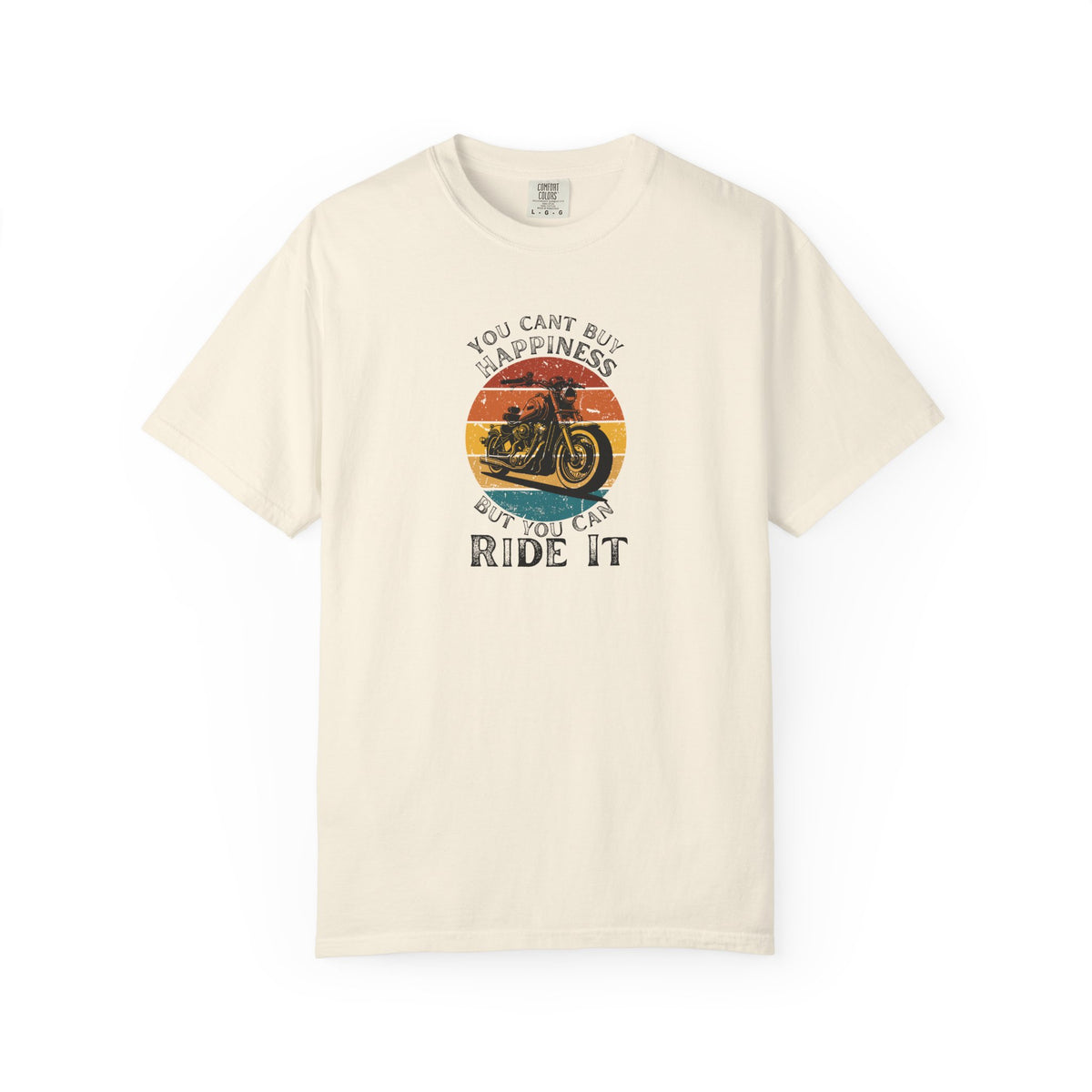 Non UK Sales Motorbike t-shirt  (You Cant Buy Happiness, But you can ride it )  B/W