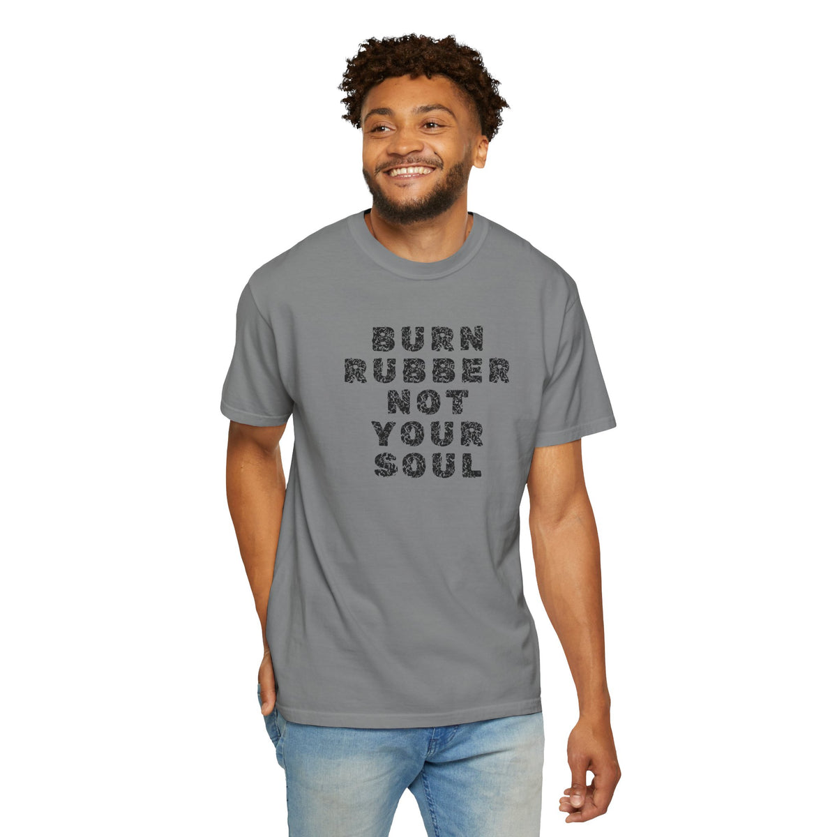 Non UK Sales Motorbike t-shirt  (Burn rubber, Not your soul) Words B/W