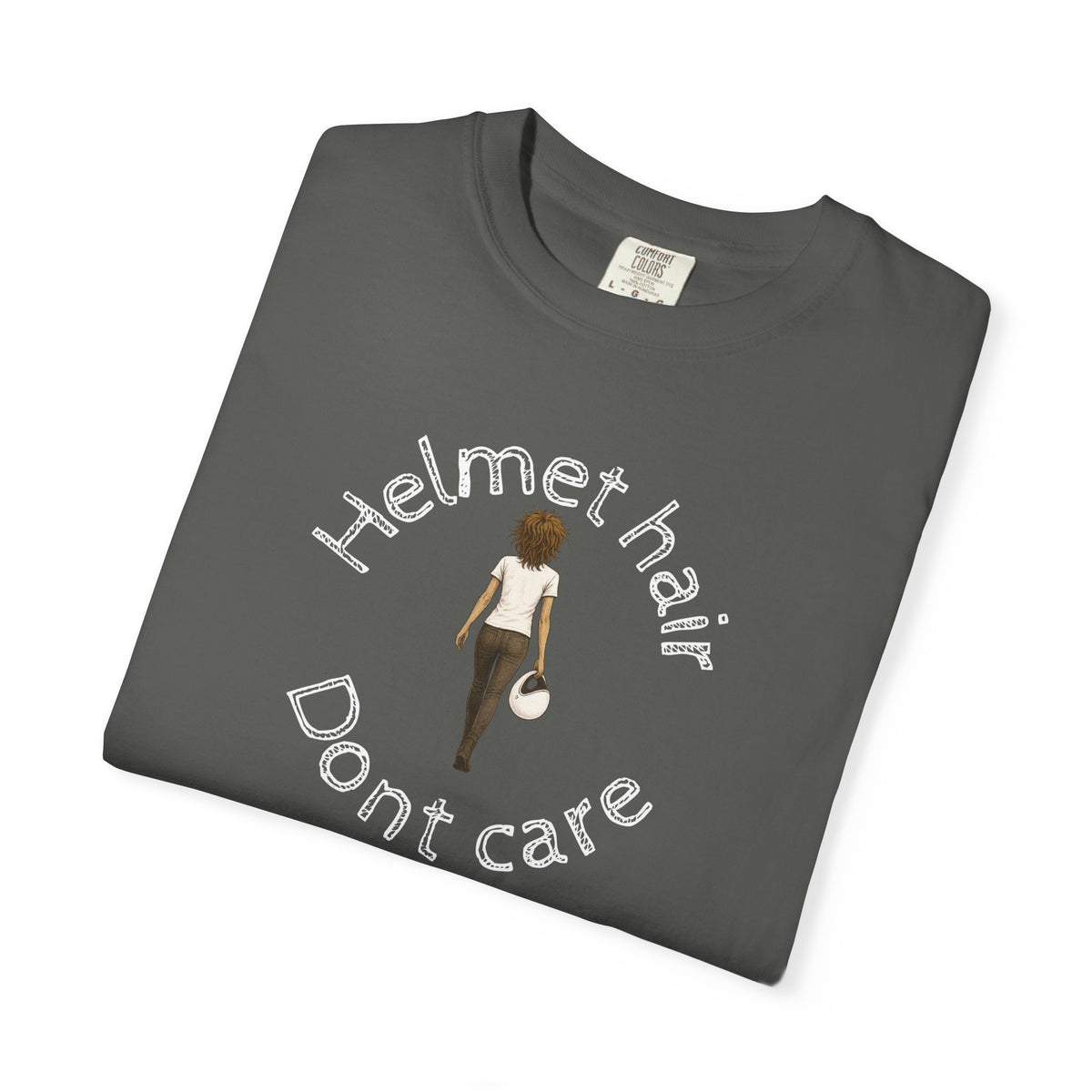Non UK Sales Motorbike t-shirt  (Helmet hair, Dont care) W/B
