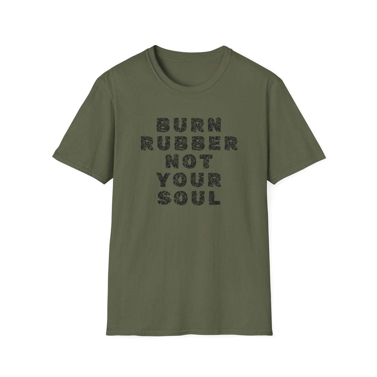 Motorbike T-shirt with 'Burn Rubber, Not your Soul' (2)