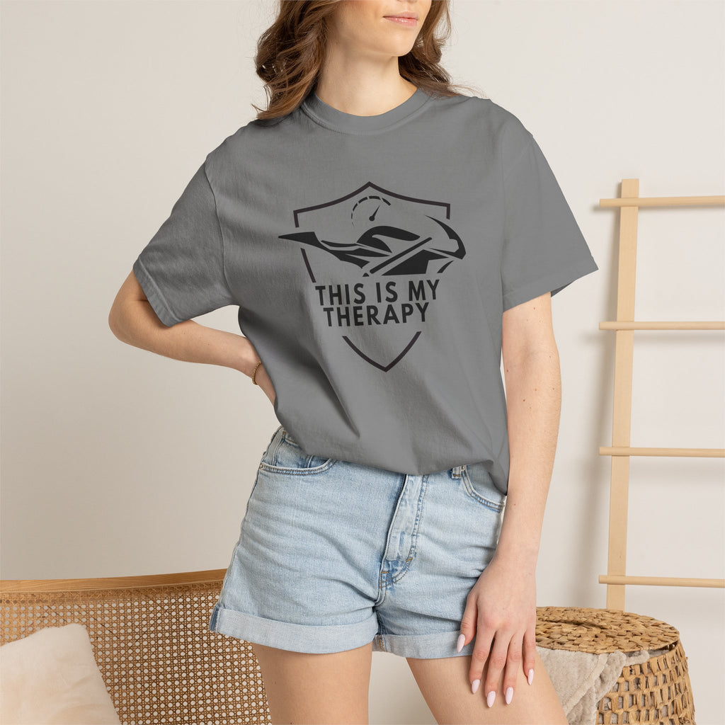 Non UK Sales Motorbike t-shirt  (This is my therapy)  B/W