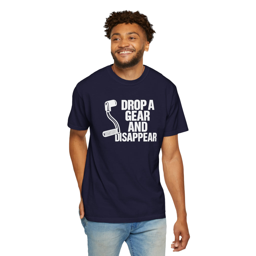 Non UK Sales Motorbike t-shirt  (Drop a gear and disappear) Words W/B