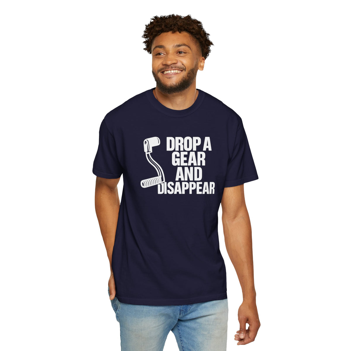 Non UK Sales Motorbike t-shirt  (Drop a gear and disappear) Words W/B