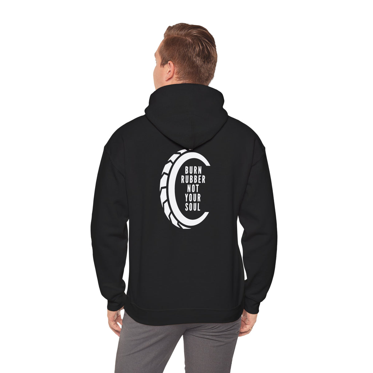Non UK Sales Hooded Sweatshirt (Burn rubber, Not your soul) W/B