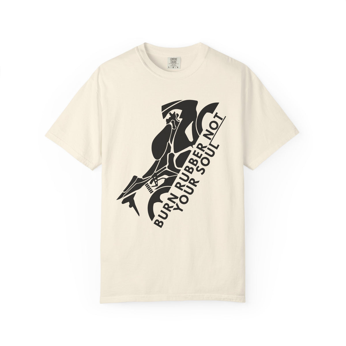 Non UK Sales Motorbike t-shirt  (Burn rubber, Not your soul) Bike B/W