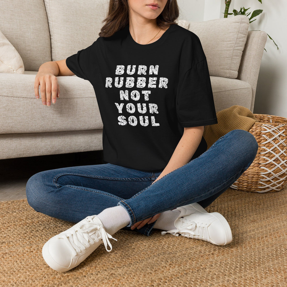 Motorbike T-shirt with 'Burn Rubber, Not your Soul' (5)