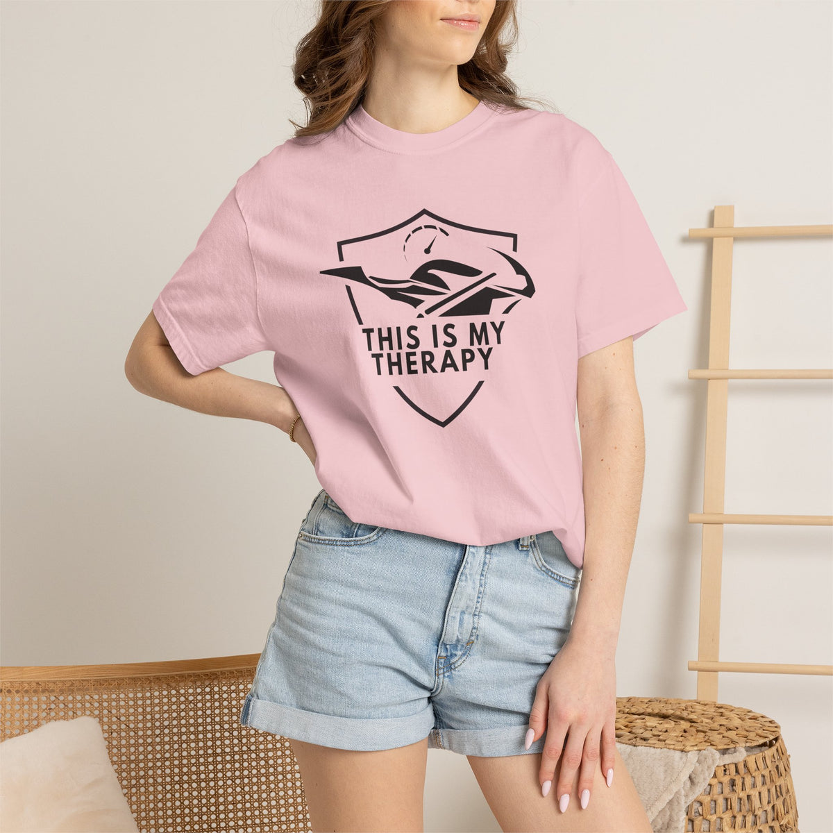 Non UK Sales Motorbike t-shirt  (This is my therapy)  B/W