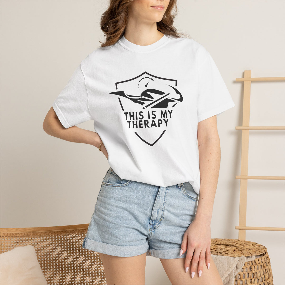 Non UK Sales Motorbike t-shirt  (This is my therapy)  B/W